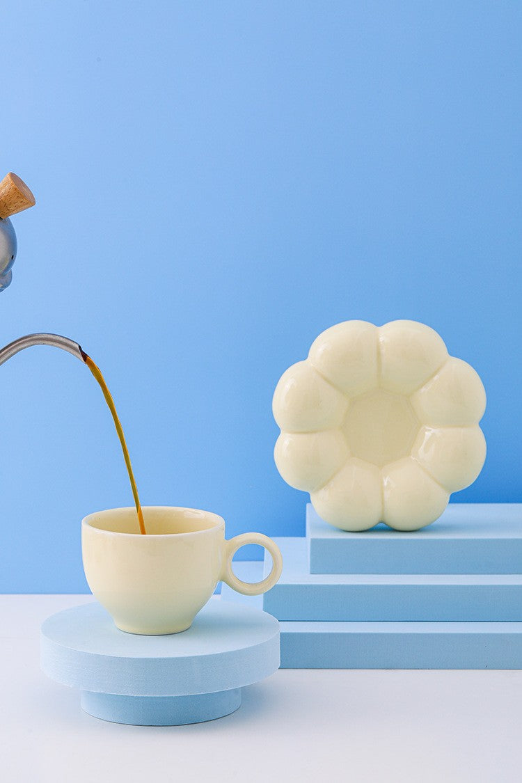 Set Taza Minimalista + Plato Burbuja Macaron 200 ml.