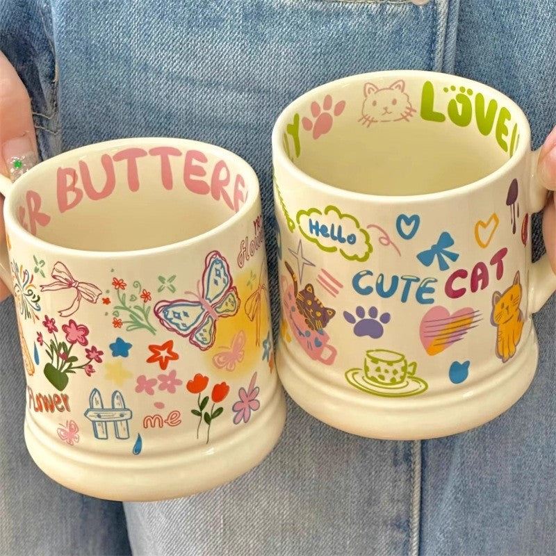 Taza de Porcelana Ilustrada Coquette & Doodle 350 ml.