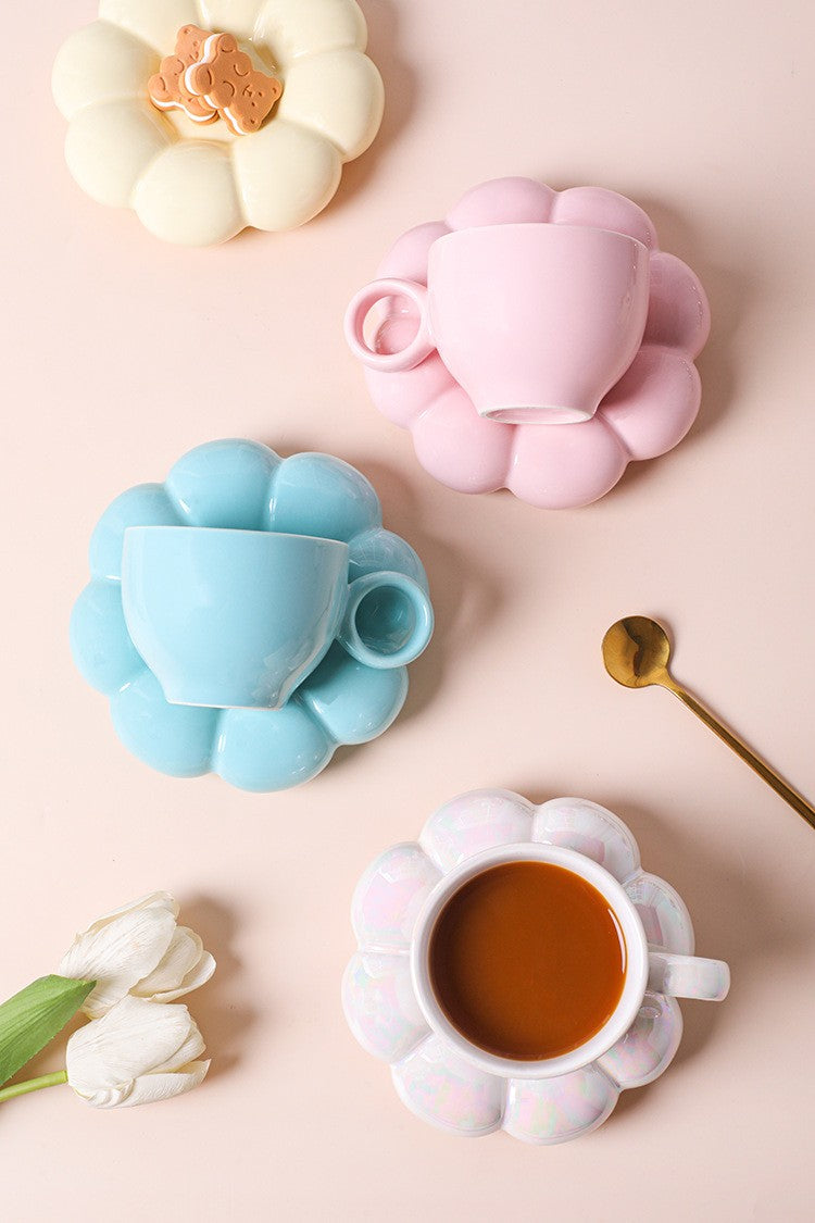 Set Taza Minimalista + Plato Burbuja Macaron 200 ml.