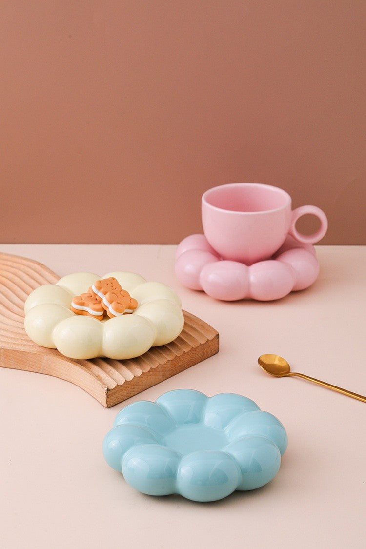 Set Taza Minimalista + Plato Burbuja Macaron 200 ml.